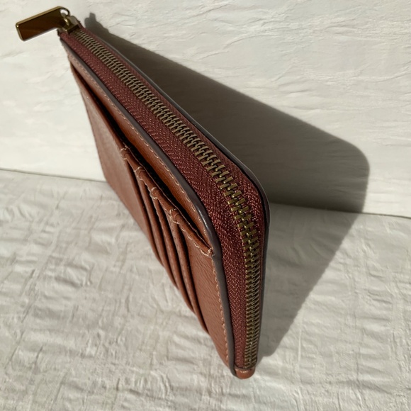 Fossil Jori Zip Card Case Leather Medium Brown Pebbled Leather NWT - Picture 5 of 10